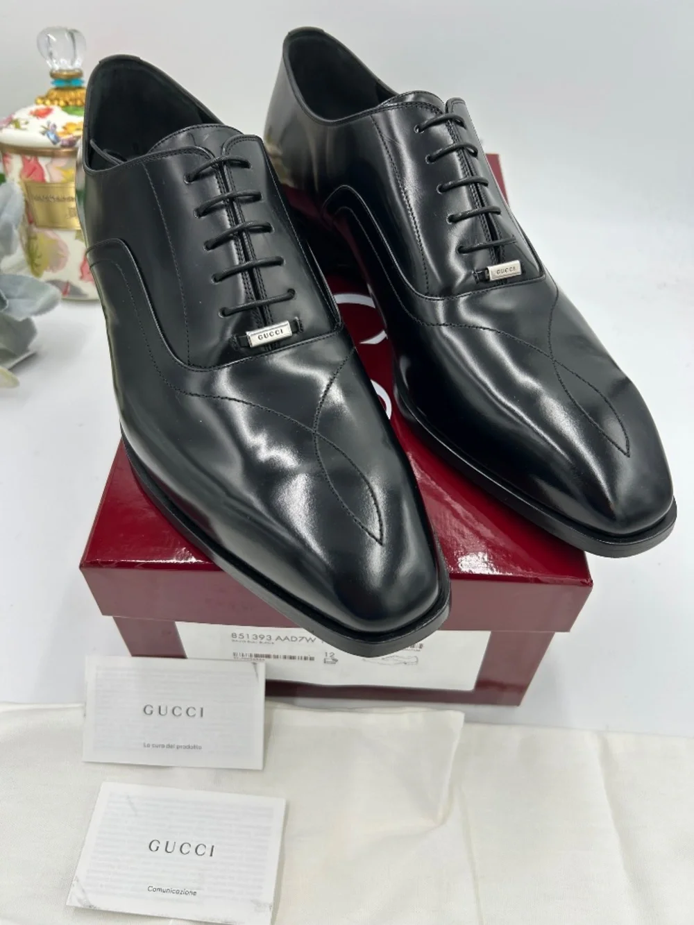 Men’s Gucci Topstitch Leather Lace-Up Oxford Dress Shoes. Size 12 fits 12.5.